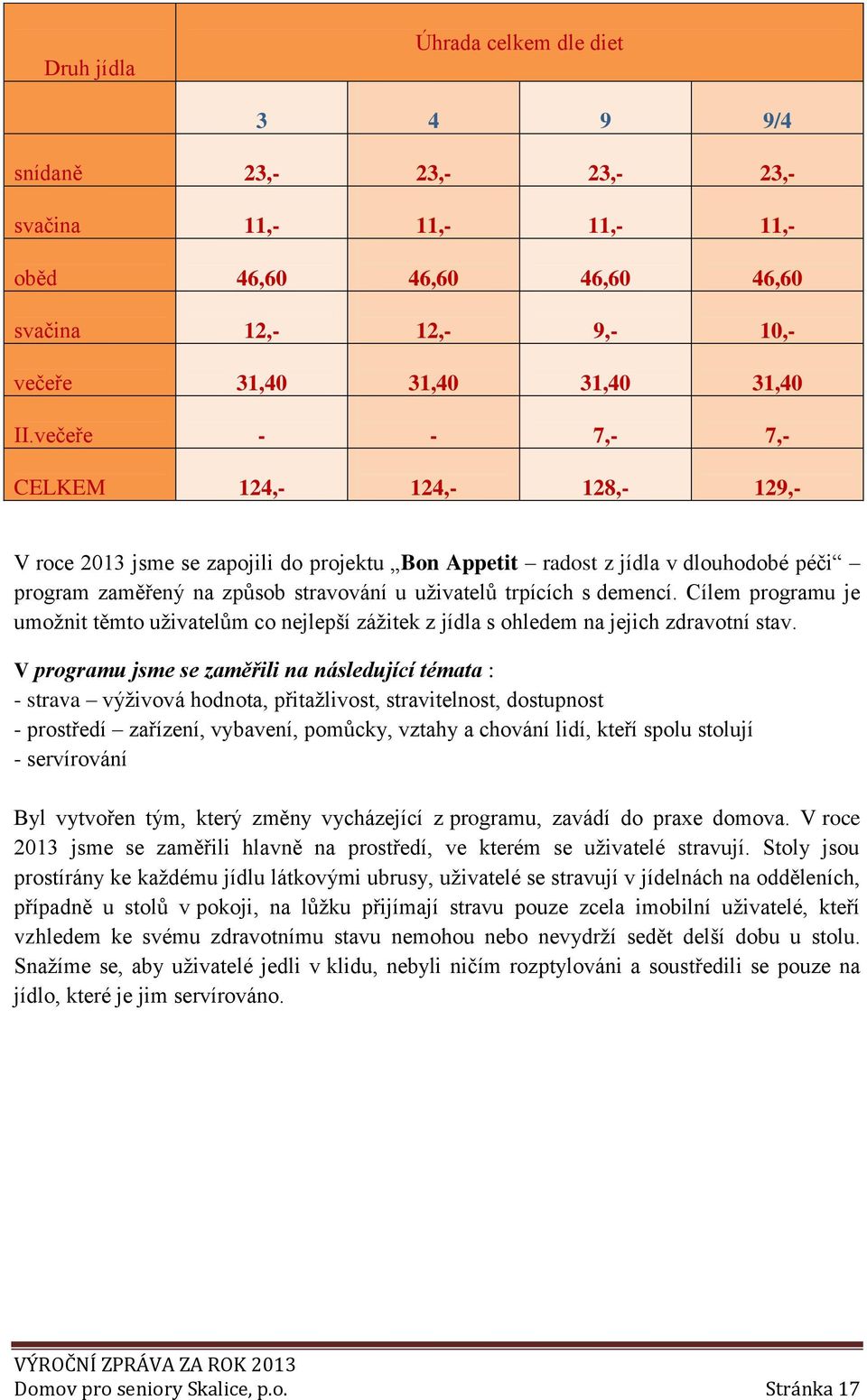 demencí. Cílem programu je umožnit těmto uživatelům co nejlepší zážitek z jídla s ohledem na jejich zdravotní stav.