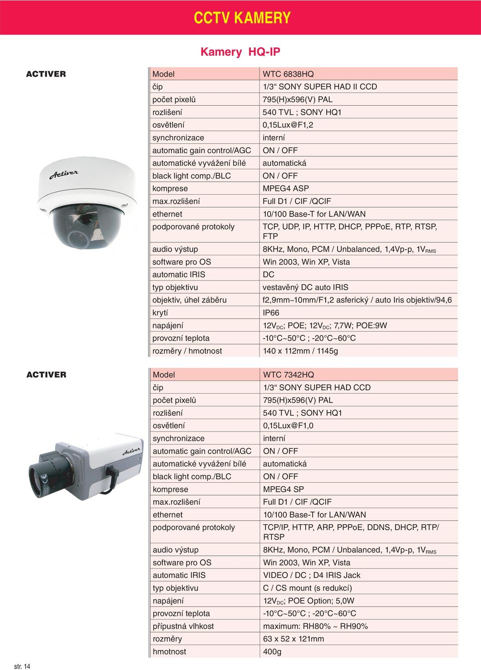 Full D1 / CIF /QCIF ethernet 10/100 Base-T for LAN/WAN podporované protokoly TCP, UDP, IP, HTTP, DHCP, PPPoE, RTP, RTSP, FTP audio výstup 8KHz, Mono, PCM / Unbalanced, 1,4Vp-p, 1V RMS software pro OS