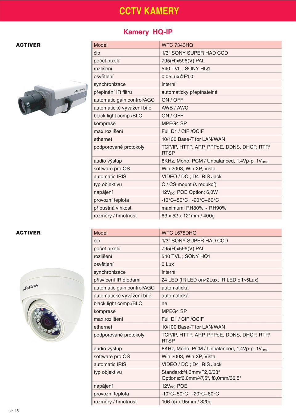 Full D1 / CIF /QCIF ethernet 10/100 Base-T for LAN/WAN podporované protokoly TCP/IP, HTTP, ARP, PPPoE, DDNS, DHCP, RTP/ RTSP audio výstup 8KHz, Mono, PCM / Unbalanced, 1,4Vp-p, 1V RMS software pro OS