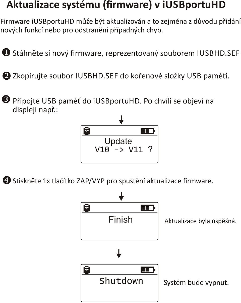 SEF Zkopírujte soubor IUSBHD.SEF do kořenové složky USB pamě. Připojte USB paměť do iusbportuhd.