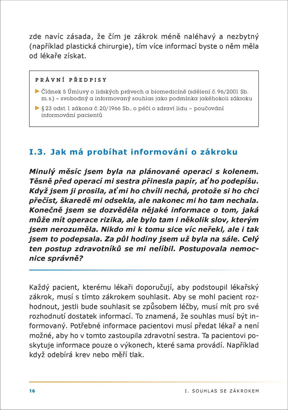 20/1966 Sb., o péči o zdraví lidu poučování informování pacientů I.3. Jak má probíhat informování o zákroku Minulý měsíc jsem byla na plánované operaci s kolenem.