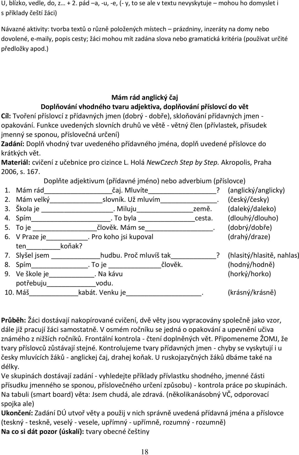 e-maily, popis cesty; žáci mohou mít zadána slova nebo gramatická kritéria (používat určité předložky apod.