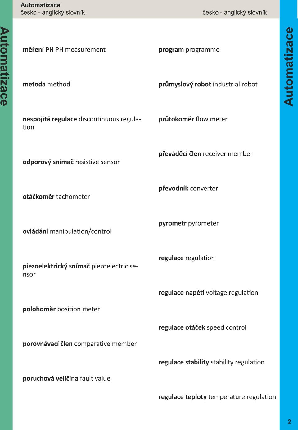 pyrometer piezoelektrický snímač piezoelectric sensor regulace regulation regulace napětí voltage regulation polohoměr position meter regulace otáček