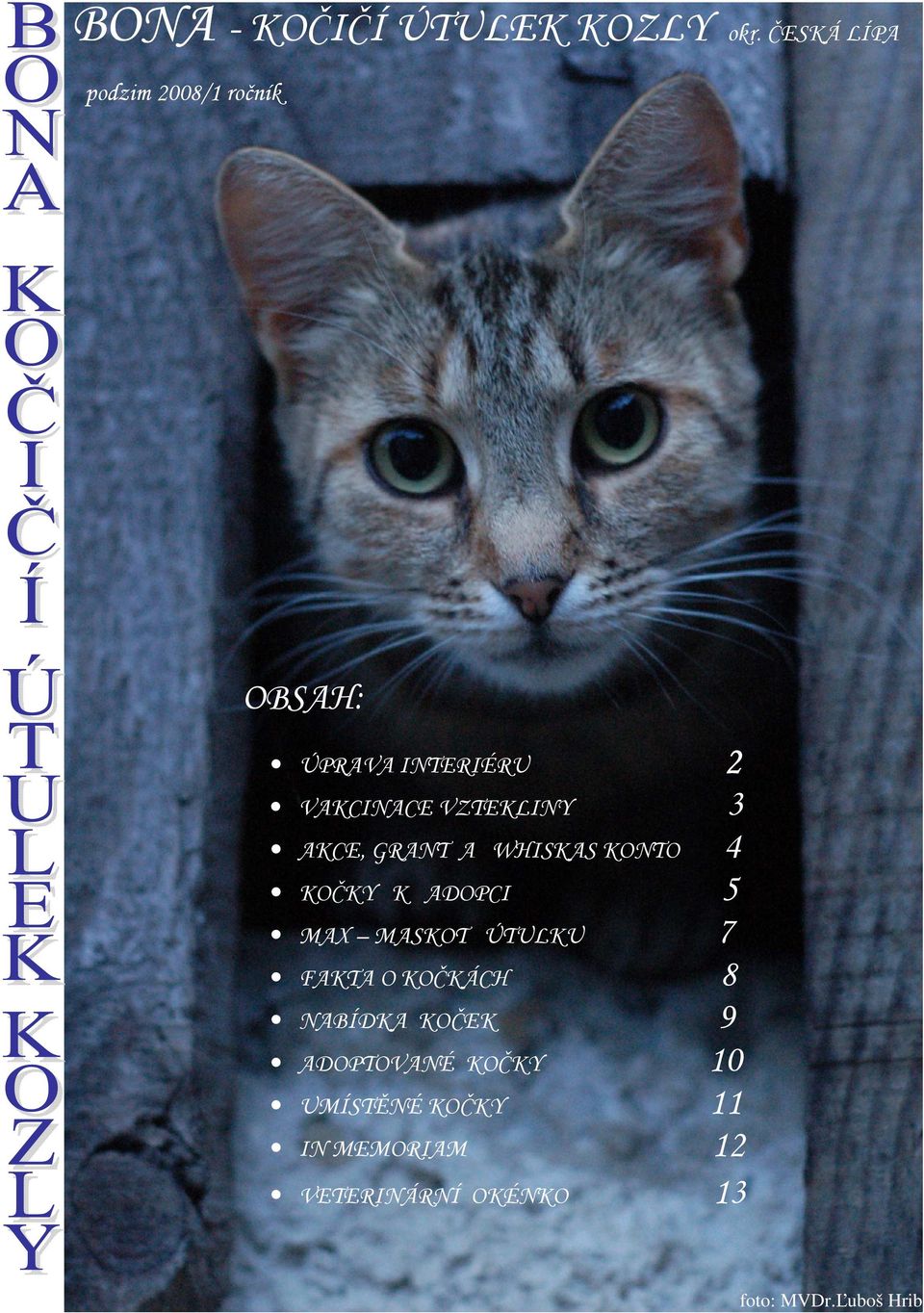 3 AKCE, GRANT A WHISKAS KONTO 4 KOČKY K ADOPCI 5 MAX MASKOT ÚTULKU 7 FAKTA O