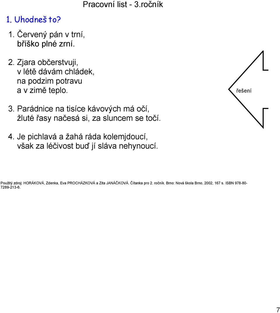 Parádnice na tisíce kávových má očí, žluté řasy načesá si, za sluncem se točí. 4.