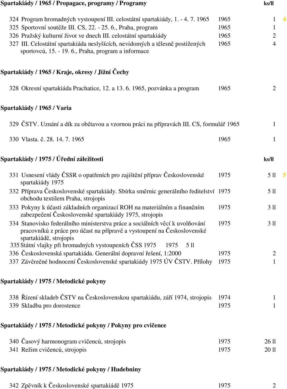 6., Praha, program a informace Spartakiády / 1965 / Kraje, okresy / Jižní Čechy 328 Okresní spartakiáda Prachatice, 12. a 13. 6. 1965, pozvánka a program 1965 2 Spartakiády / 1965 / Varia 329 ČSTV.