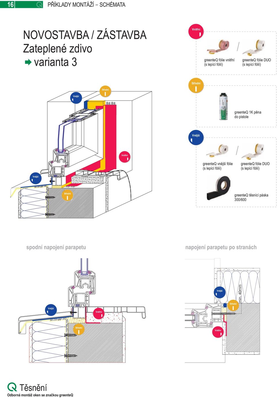 vnější fólie greenteq těsnící páska 300600 spodní napojení parapetu