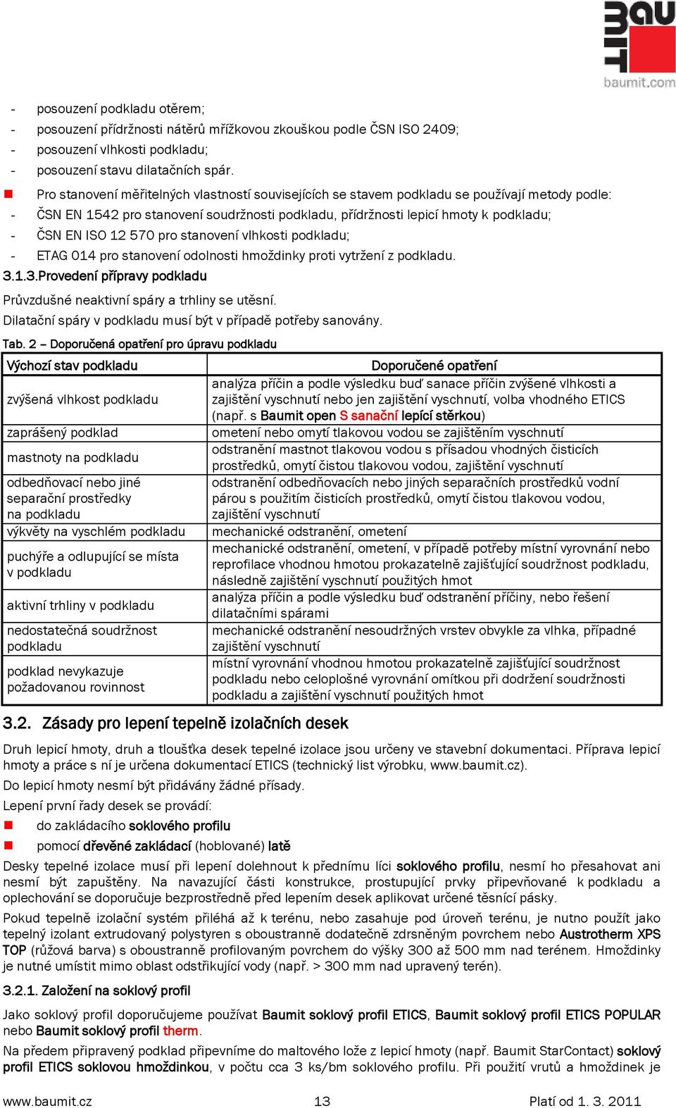 570 pro stanovení vlhkosti podkladu; - ETAG 014 pro stanovení odolnosti hmoţdinky proti vytrţení z podkladu. 3.1.3. Provedení přípravy podkladu Průvzdušné neaktivní spáry a trhliny se utěsní.