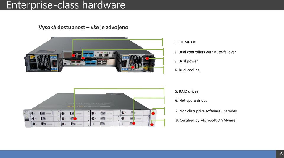 Dual power 4. Dual cooling 5. RAID drives 6.