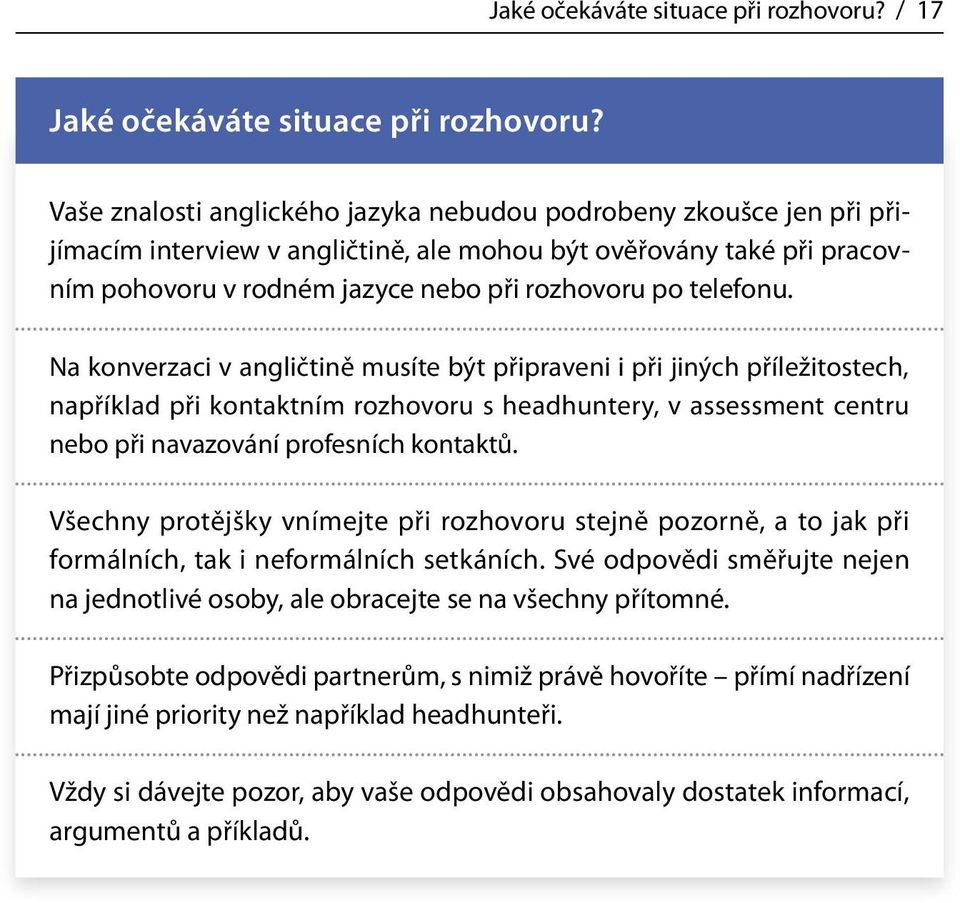 Na konverzaci v angličtině musíte být připraveni i při jiných příležitostech, například při kontaktním rozhovoru s headhuntery, v assessment centru nebo při navazování profesních kontaktů.