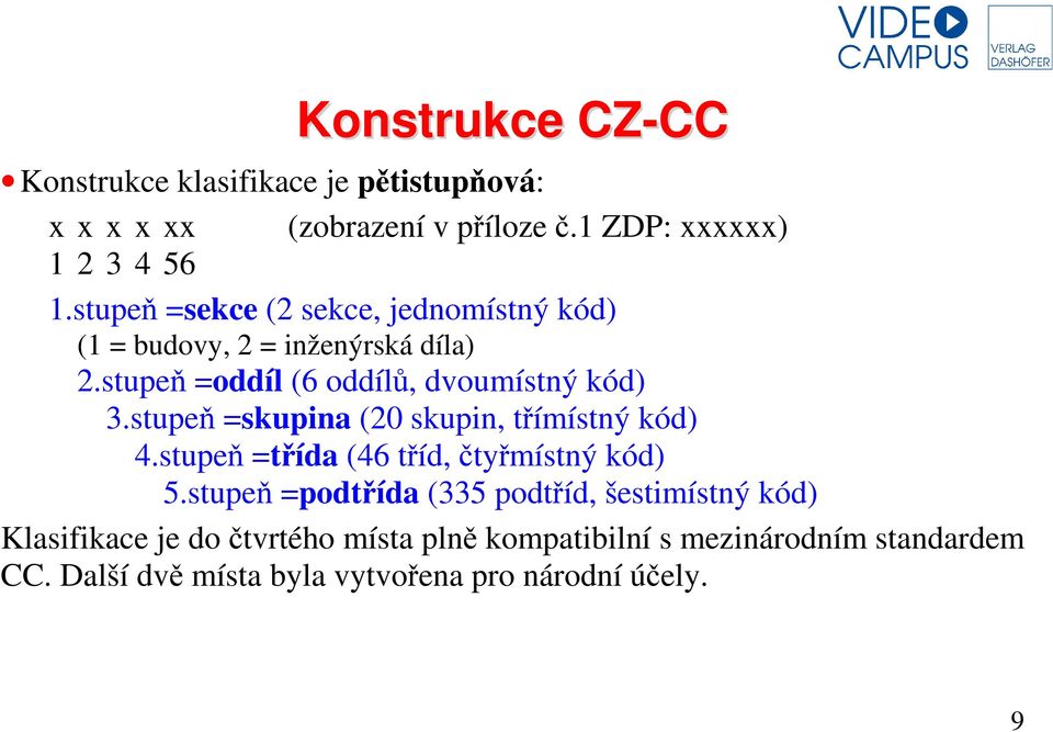 stupeň =skupina (20 skupin, třímístný kód) 4.stupeň =třída (46 tříd, čtyřmístný kód) 5.