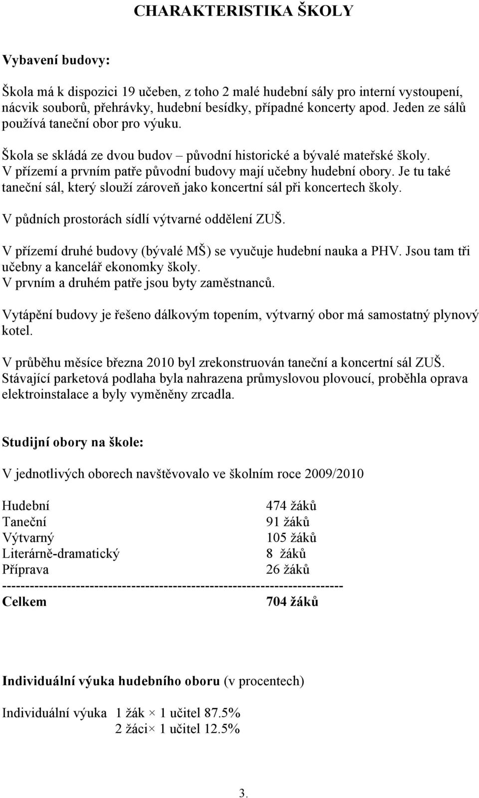 Je tu také taneční sál, který slouží zároveň jako koncertní sál při koncertech školy. V půdních prostorách sídlí výtvarné oddělení ZUŠ.