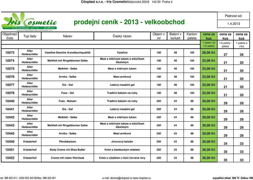 prodejní ceník - 13 - velkoobchod 1.4.
