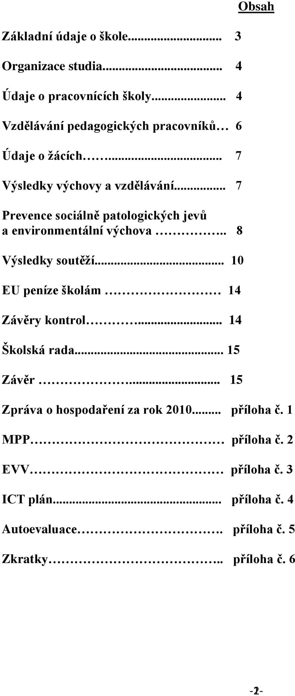 .. 7 Prevence sociálně patologických jevů a environmentální výchova.. 8 Výsledky soutěží.