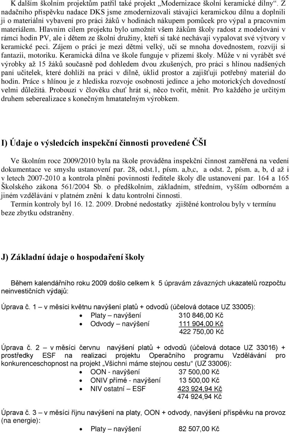 Hlavním cílem projektu bylo umožnit všem žákům školy radost z modelování v rámci hodin PV, ale i dětem ze školní družiny, kteří si také nechávají vypalovat své výtvory v keramické peci.