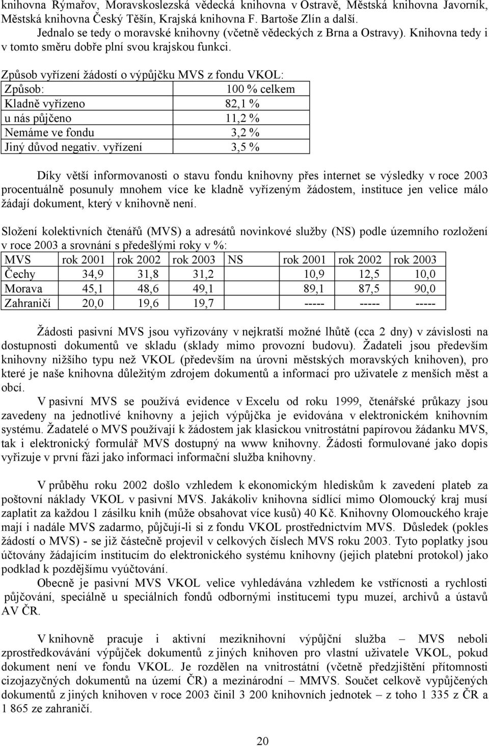 Způsob vyřízení žádostí o výpůjčku MVS z fondu VKOL: Způsob: 100 % celkem Kladně vyřízeno 82,1 % u nás půjčeno 11,2 % Nemáme ve fondu 3,2 % Jiný důvod negativ.