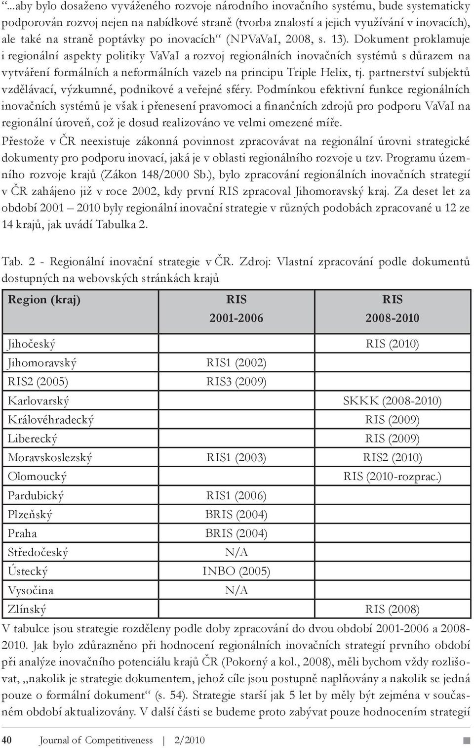 Dokument proklamuje i regionální aspekty politiky VaVaI a rozvoj regionálních inovačních systémů s důrazem na vytváření formálních a neformálních vazeb na principu Triple Helix, tj.