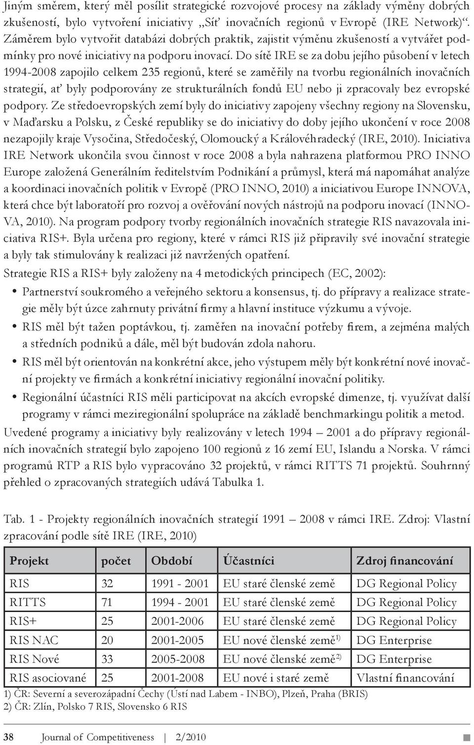 Do sítě IRE se za dobu jejího působení v letech 1994-2008 zapojilo celkem 235 regionů, které se zaměřily na tvorbu regionálních inovačních strategií, ať byly podporovány ze strukturálních fondů EU