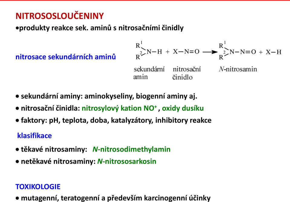 činidlo N-nitrosamin sekundární aminy: aminokyseliny, biogenní aminy aj.