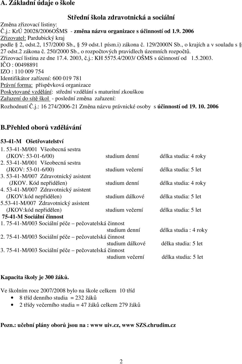 , o rozpočtových pravidlech územních rozpočtů. Zřizovací listina ze dne 17.4. 2003,