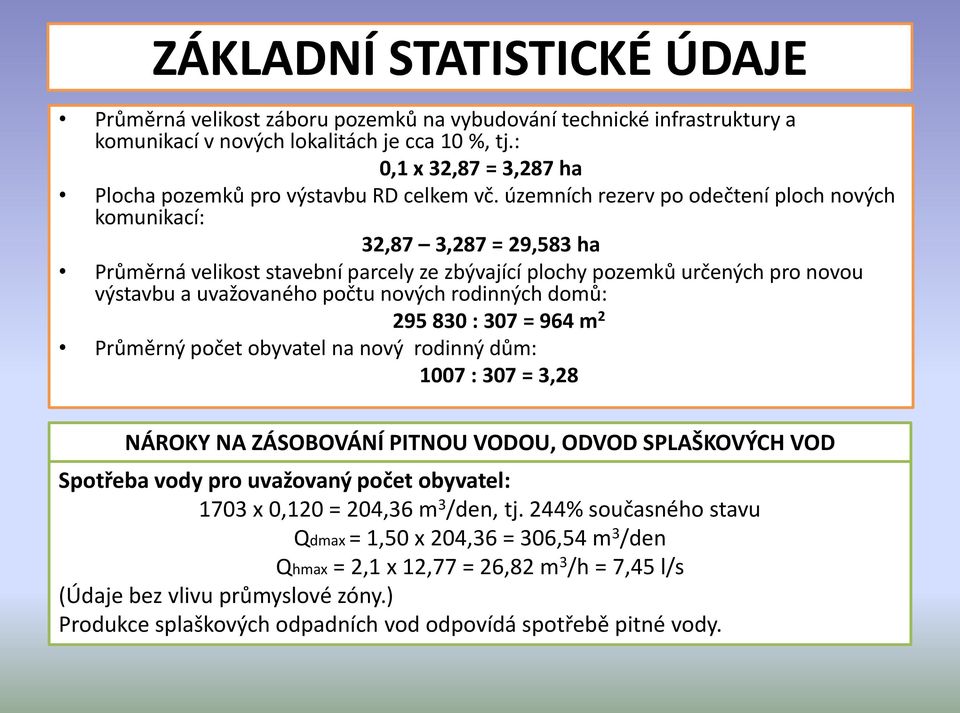 územních rezerv po odečtení ploch nových komunikací: 32,87 3,287 = 29,583 ha Průměrná velikost stavební parcely ze zbývající plochy pozemků určených pro novou výstavbu a uvažovaného počtu nových