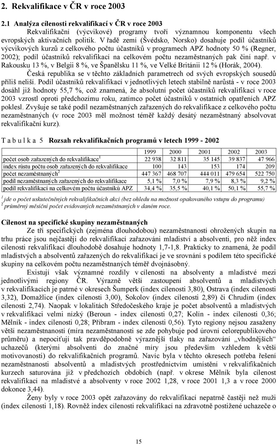 nezaměstnaných pak činí např. v Rakousku 13 %, v Belgii 8 %, ve Španělsku 11 %, ve Velké Británii 12 % (Horák, 2004).