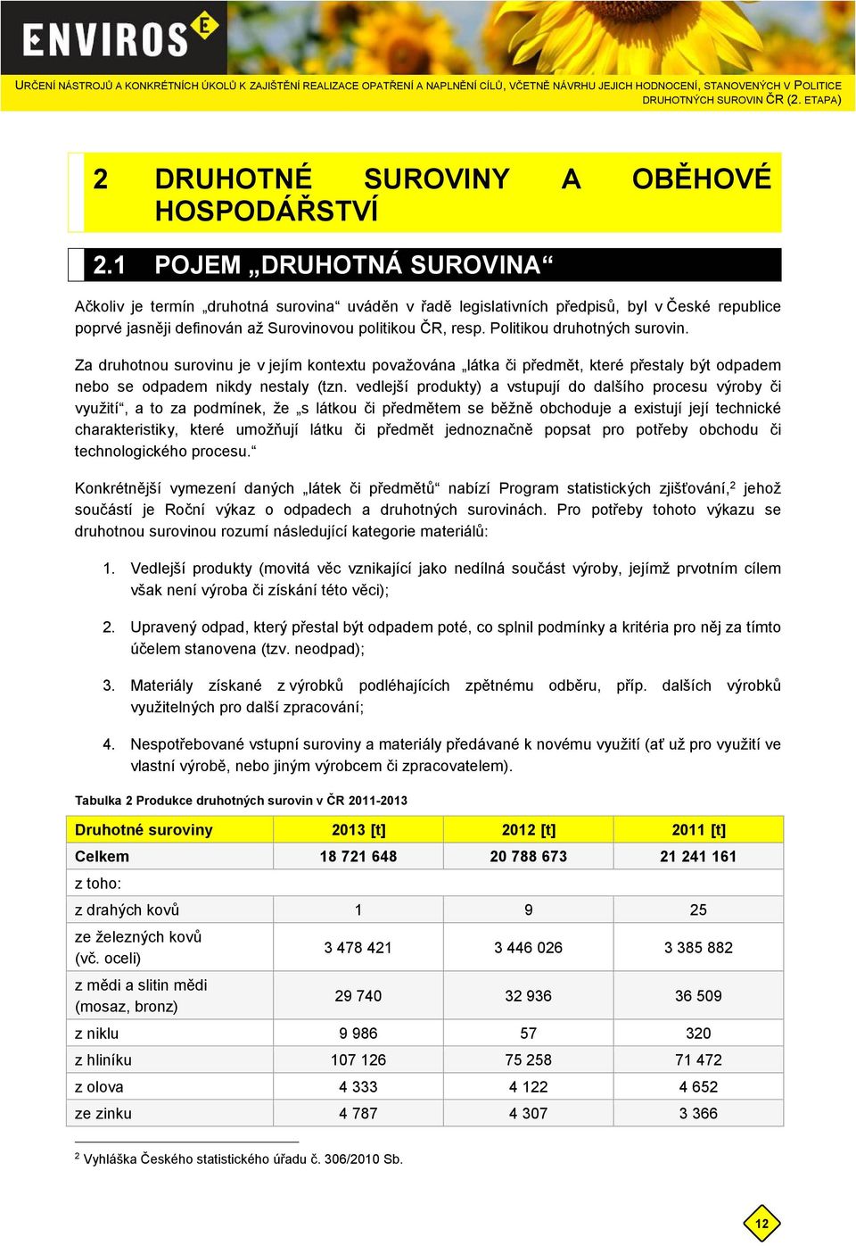 Politikou druhotných surovin. Za druhotnou surovinu je v jejím kontextu považována látka či předmět, které přestaly být odpadem nebo se odpadem nikdy nestaly (tzn.