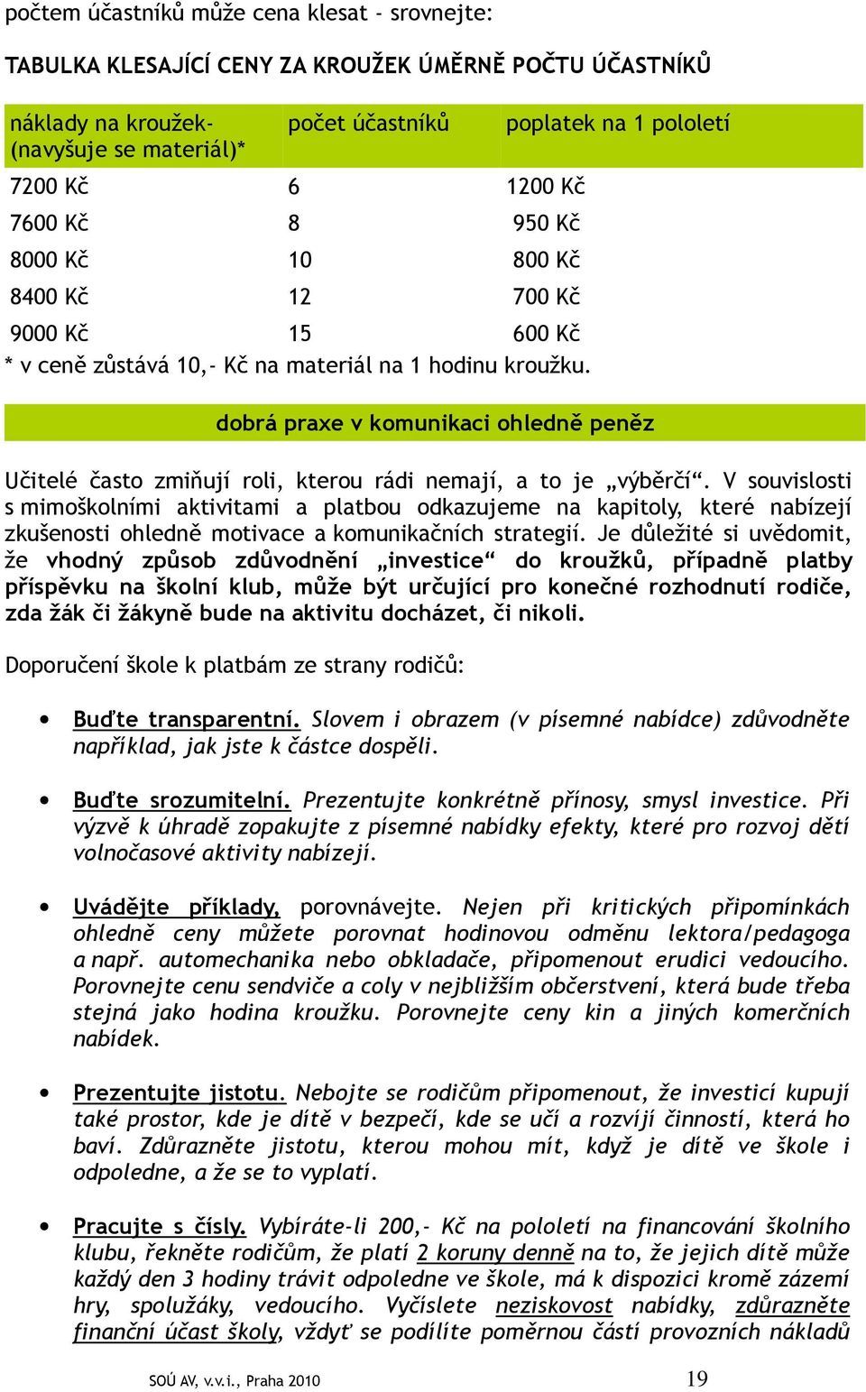 poplatek na 1 pololetí dobrá praxe v komunikaci ohledně peněz Učitelé často zmiňují roli, kterou rádi nemají, a to je výběrčí.