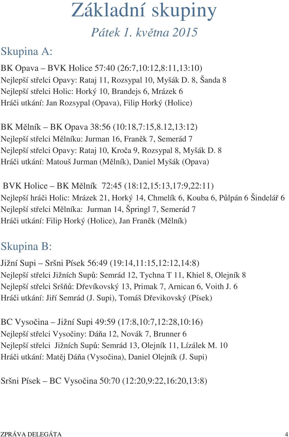 12,13:12) Nejlepší střelci Mělníku: Jurman 16, Franěk 7, Semerád 7 Nejlepší střelci Opavy: Rataj 10, Kroča 9, Rozsypal 8, Myšák D.