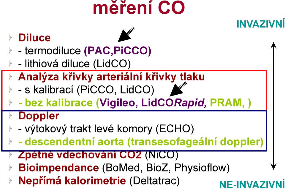 Doppler - výtokový trakt levé komory (ECHO) - descendentní aorta (transesofageální doppler) Zpětné