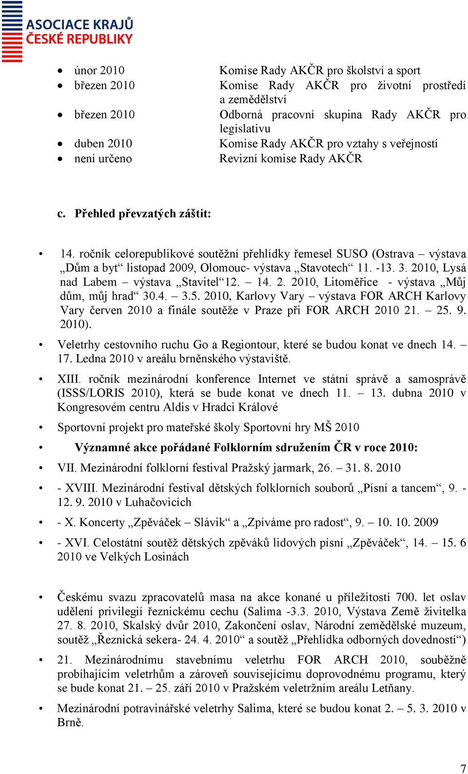 ročník celorepublikové soutěžní přehlídky řemesel SUSO (Ostrava výstava Dům a byt listopad 2009, Olomouc- výstava Stavotech 11. -13. 3. 2010, Lysá nad Labem výstava Stavitel 12. 14. 2. 2010, Litoměřice - výstava Můj dům, můj hrad 30.