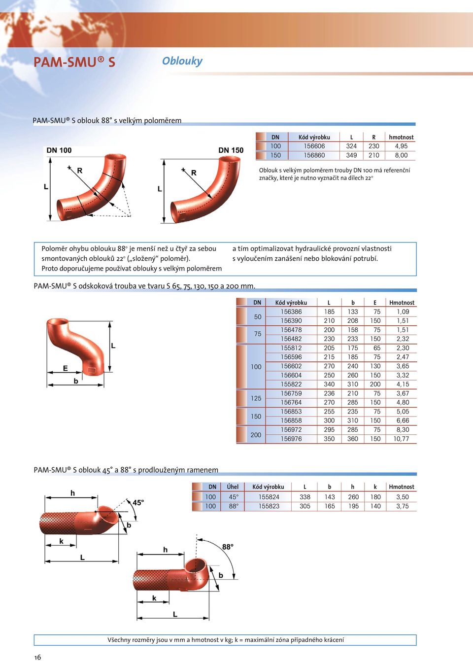 Proto doporučujeme pouïívat oblouky s velk m poloměrem a tím optimalizovat hydraulické provozní vlastnosti s vyloučením zaná ení nebo blokování potrubí.