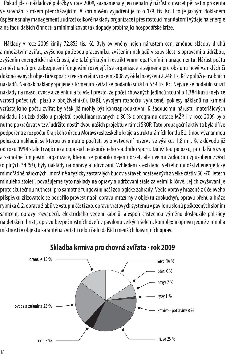 hospodářské krize. Náklady v roce 2009 činily 72.853 tis. Kč.