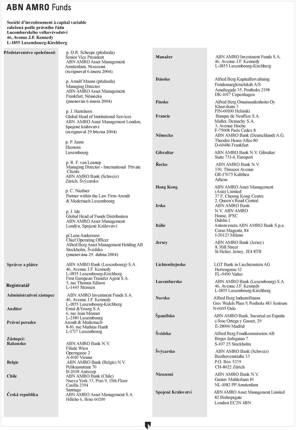 Arnulf Manns (předseda) Managing Director ABN AMRO Asset Management Frankfurt, Německo (jmenován 6.února 2004) p. J.