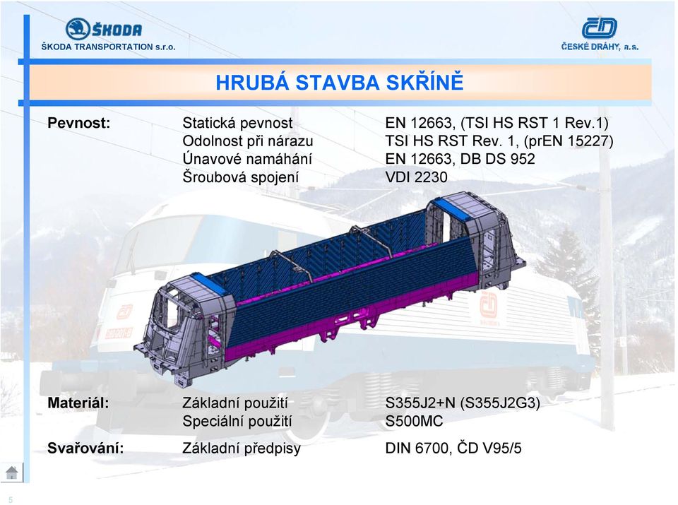 1, (pren 15227) Únavové namáhání EN 12663, DB DS 952 Šroubová spojení VDI 2230