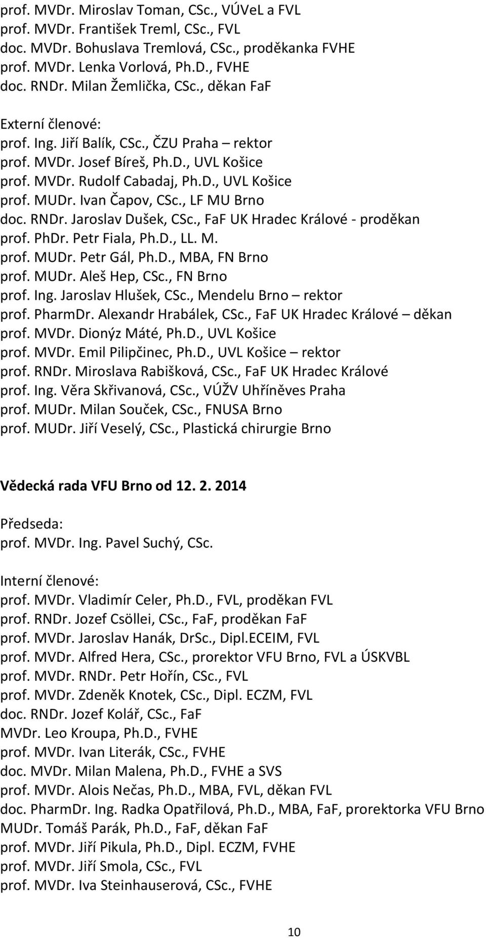 Ivan Čapov, CSc., LF MU Brno doc. RNDr. Jaroslav Dušek, CSc., FaF UK Hradec Králové - proděkan prof. PhDr. Petr Fiala, Ph.D., LL. M. prof. MUDr. Petr Gál, Ph.D., MBA, FN Brno prof. MUDr. Aleš Hep, CSc.