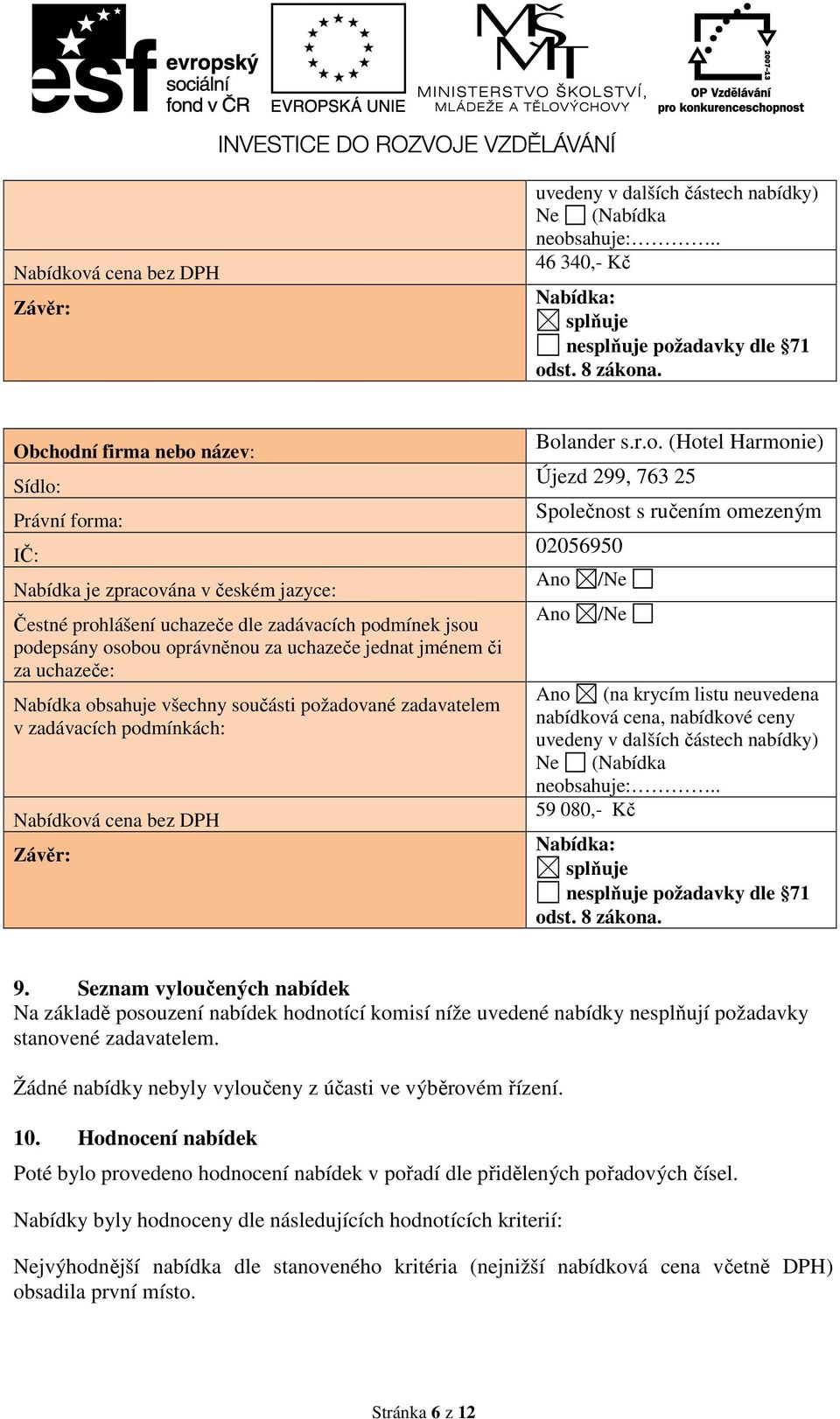 jménem či za uchazeče: Nabídka ob