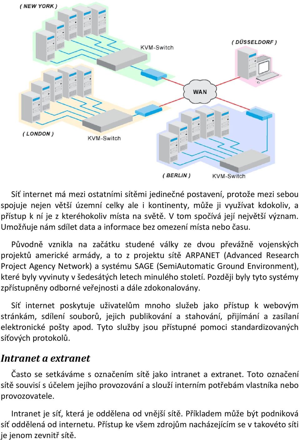 Původně vznikla na začátku studené války ze dvou převážně vojenských projektů americké armády, a to z projektu sítě ARPANET (Advanced Research Project Agency Network) a systému SAGE (SemiAutomatic