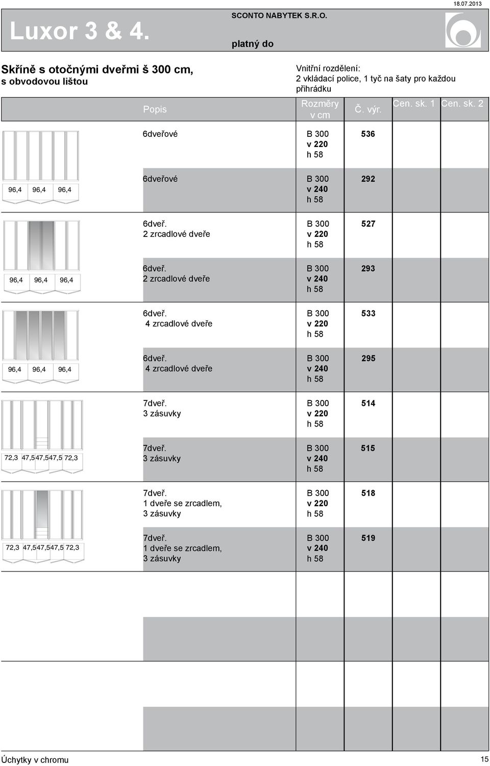 2 zrcadlové dveře B 300 v 293 6dveř. 4 zrcadlové dveře B 300 v 5 96,4 96,4 96,4 6dveř. 4 zrcadlové dveře B 300 v 295 7dveř.