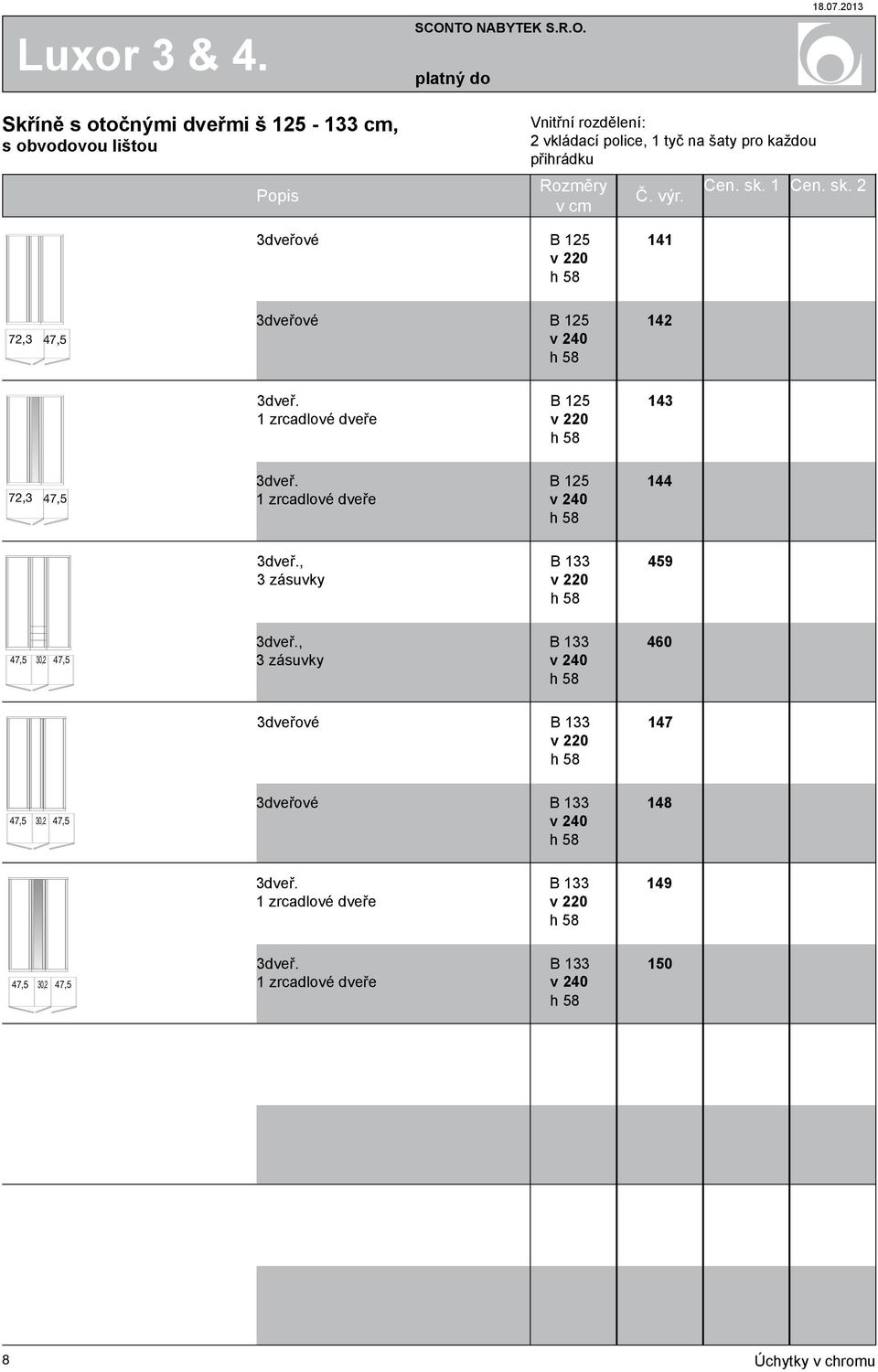 zrcadlové dveře B 25 v 43 72,3 47,5 3dveř. zrcadlové dveře B 25 v 44 3dveř., B v 459 47,5 30,2 47,5 3dveř.