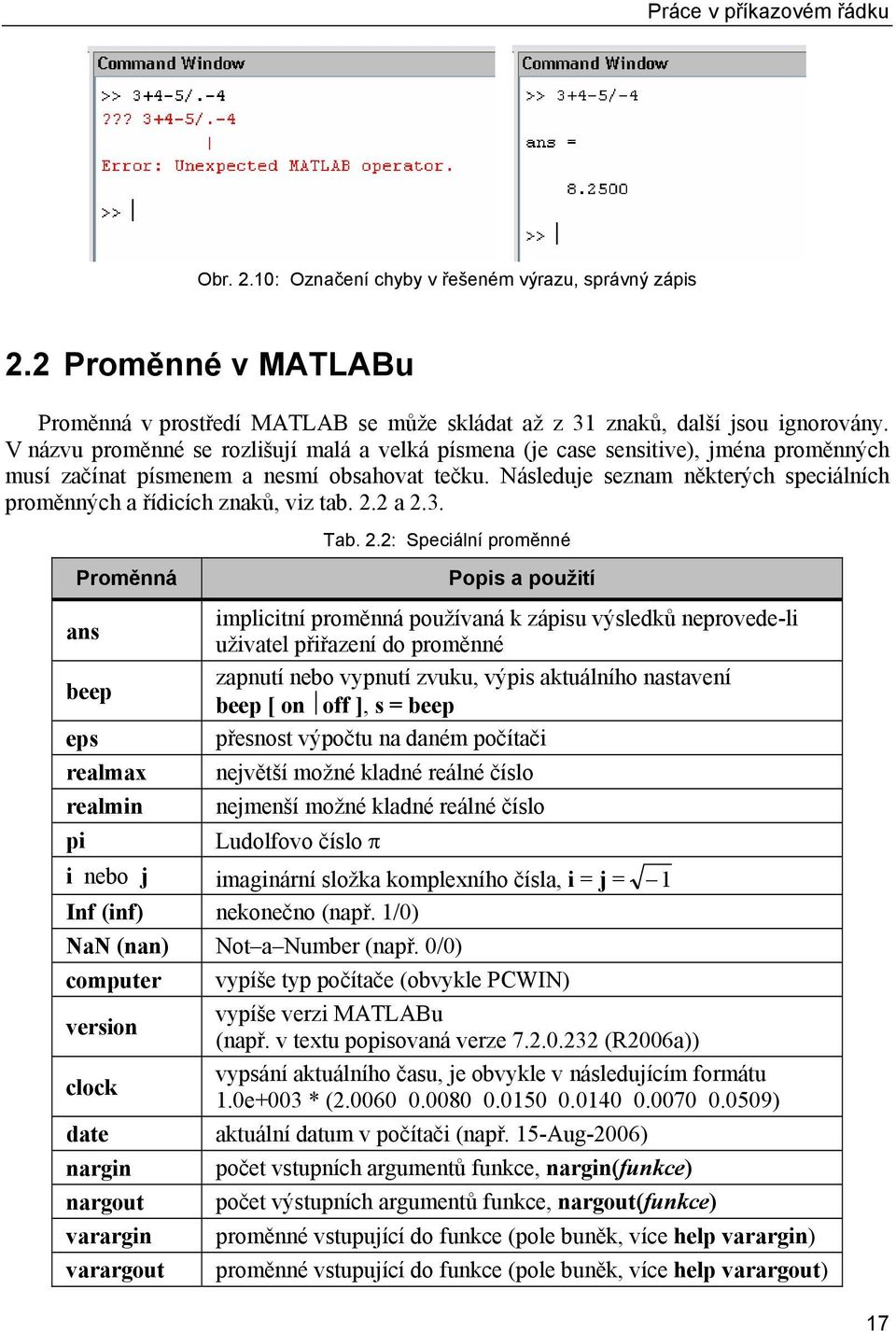 Následuje seznam některých speciálních proměnných a řídicích znaků, viz tab. 2.