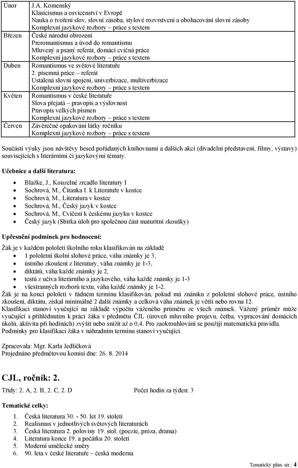 Preromantismus a úvod do romantismu Mluvený a psaný referát, domácí cvičná práce Komplexní jazykové rozbory práce s textem Romantismus ve světové literatuře 2.