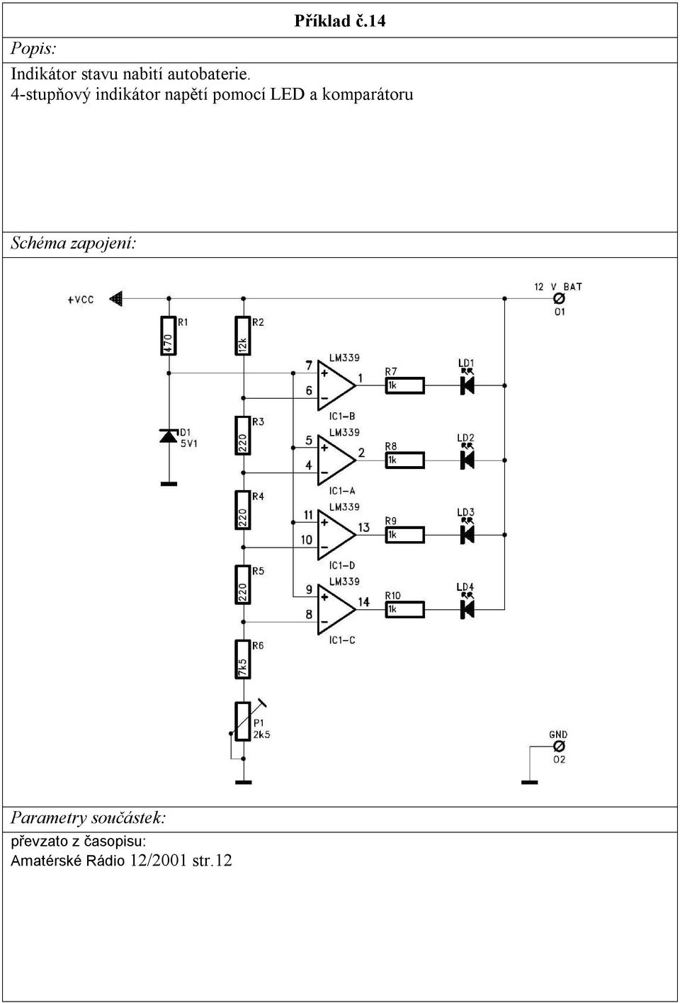 4-stupňový indikátor napětí pomocí LED