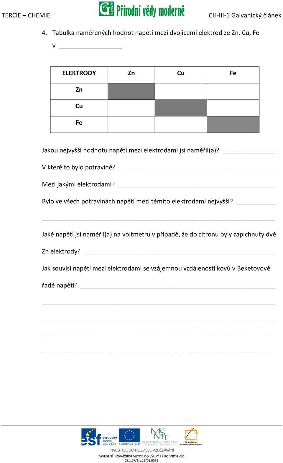 jsi naměřil(a)? V které to bylo potravině? Mezi jakými elektrodami? Bylo ve všech potravinách napětí mezi těmito elektrodami nejvyšší?