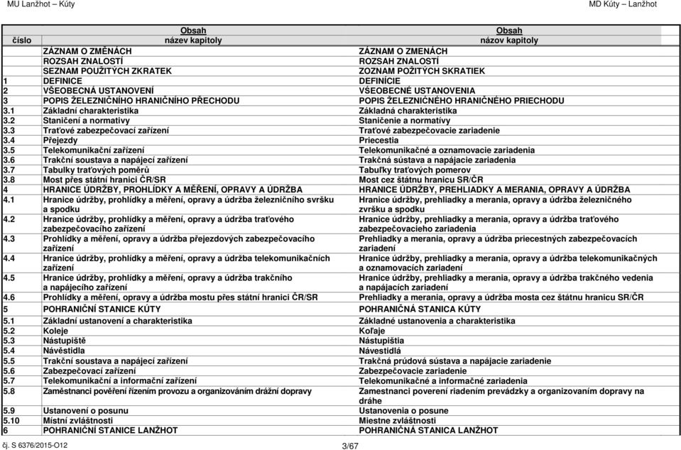 2 Staničení a normativy Staničenie a normatívy 3.3 Traťové zabezpečovací zařízení Traťové zabezpečovacie zariadenie 3.4 Přejezdy Priecestia 3.