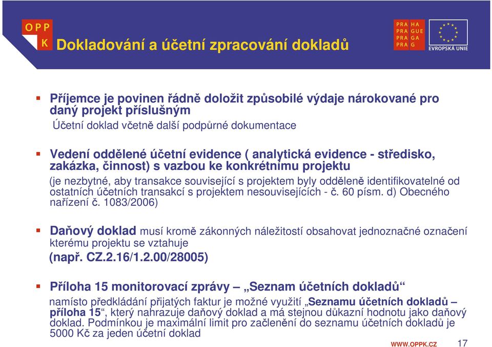 účetních transakcí s projektem nesouvisejících -č. 60 písm. d) Obecného nařízení č.