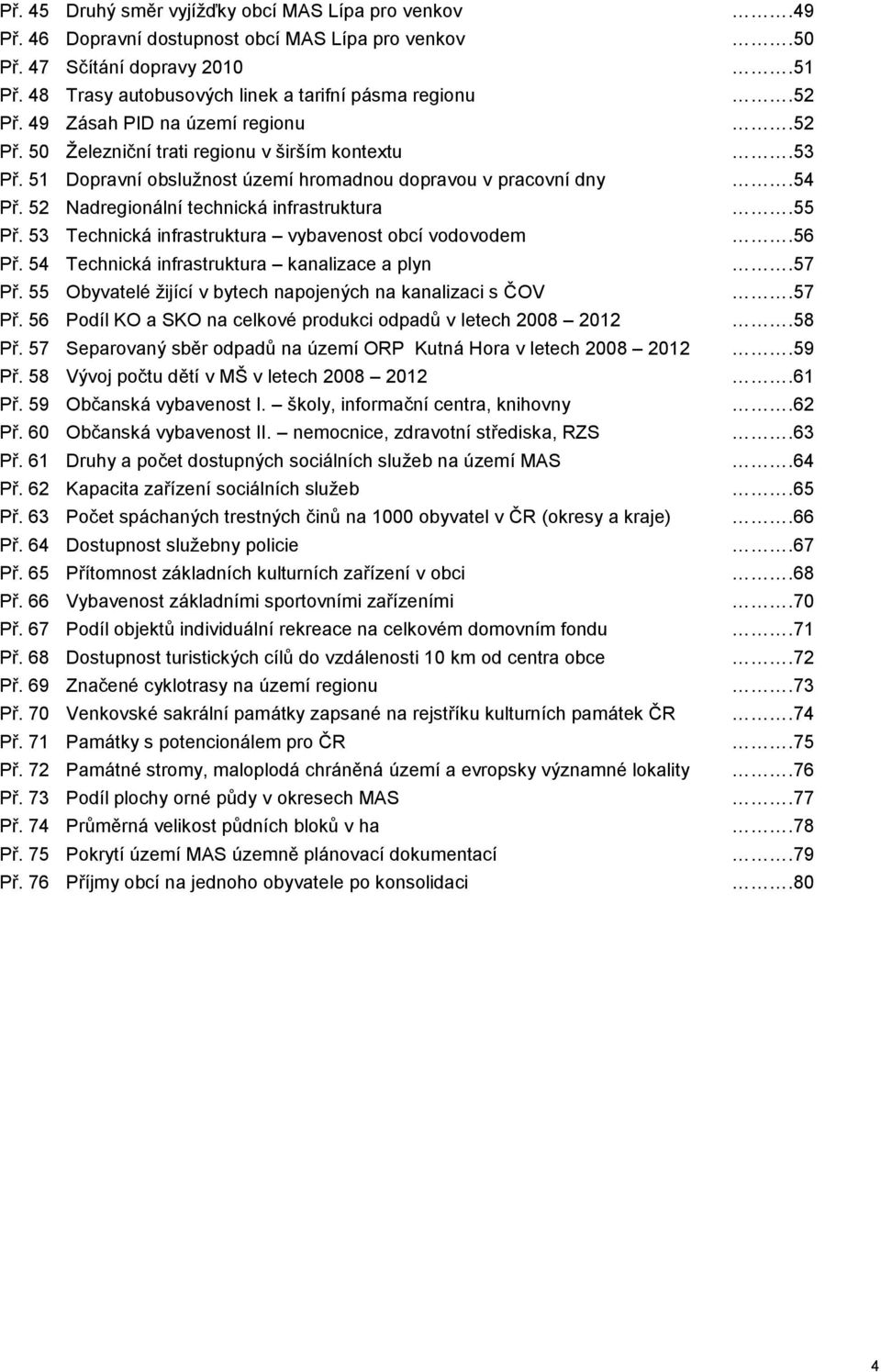 53 Technická infrastruktura vybavenost obcí vodovodem Př. 54 Technická infrastruktura kanalizace a plyn Př. 55 Obyvatelé žijící v bytech napojených na kanalizaci s ČOV Př.