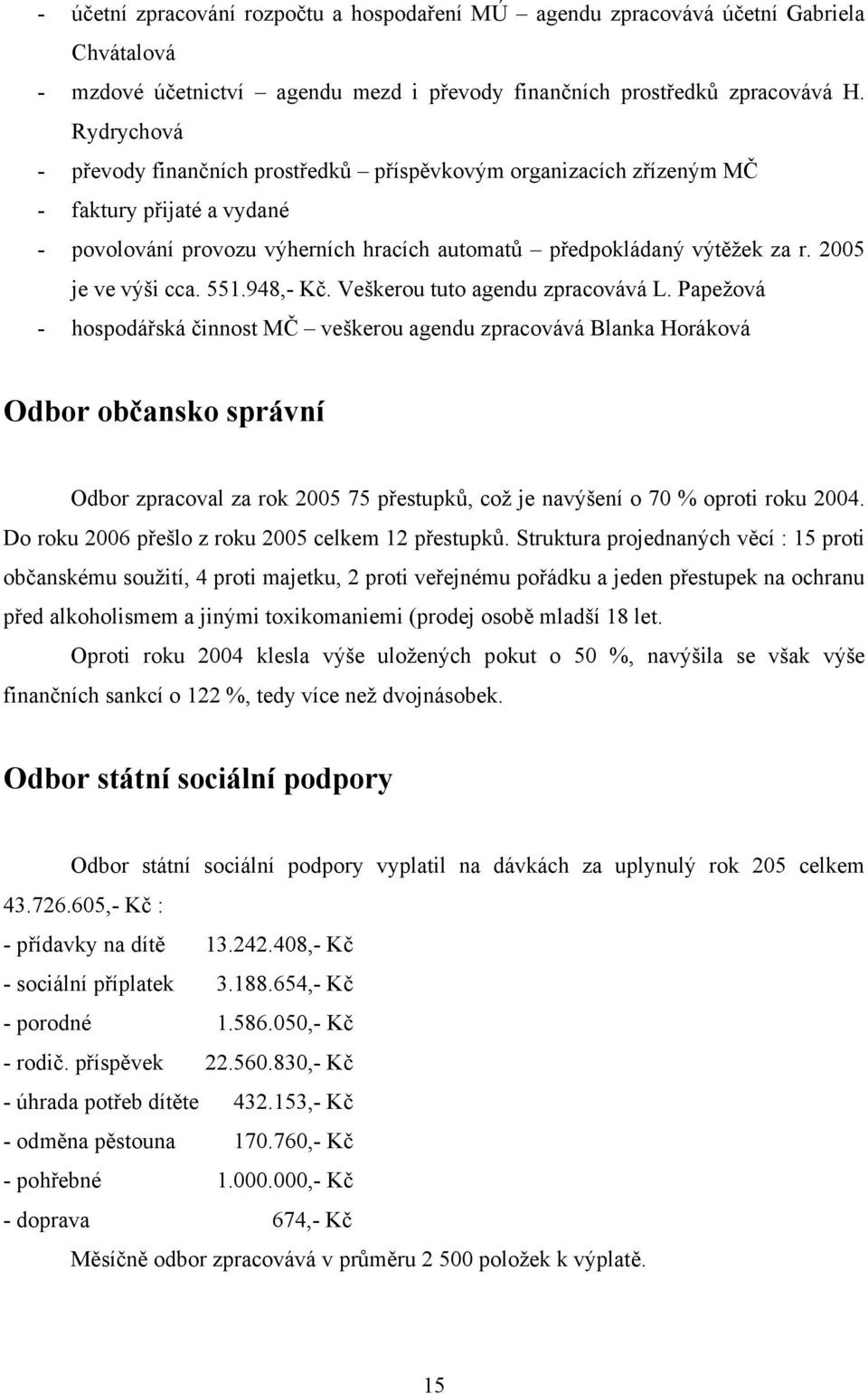 2005 je ve výši cca. 551.948,- Kč. Veškerou tuto agendu zpracovává L.