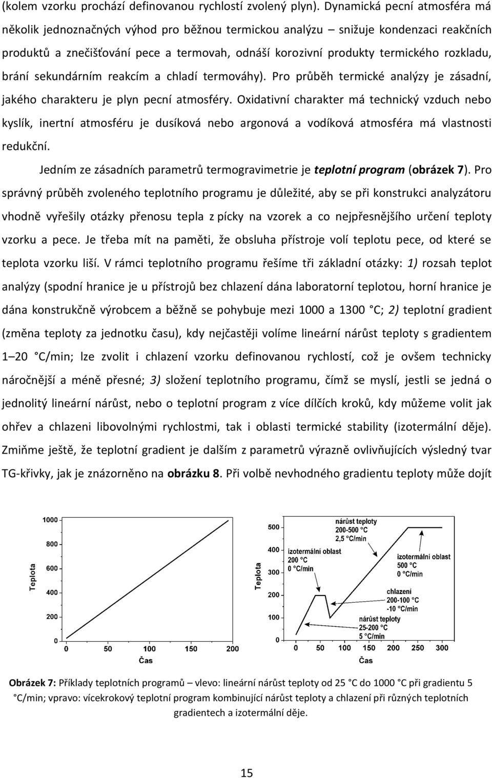 rozkladu, brání sekundárním reakcím a chladí termováhy). Pro průběh termické analýzy je zásadní, jakého charakteru je plyn pecní atmosféry.