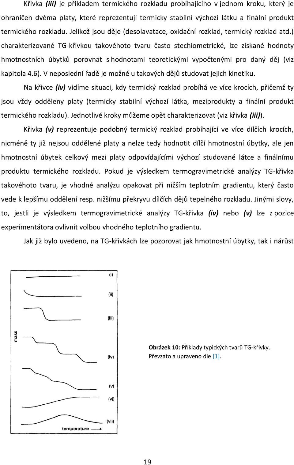 ) charakterizované TG-křivkou takovéhoto tvaru často stechiometrické, lze získané hodnoty hmotnostních úbytků porovnat s hodnotami teoretickými vypočtenými pro daný děj (viz kapitola 4.6).